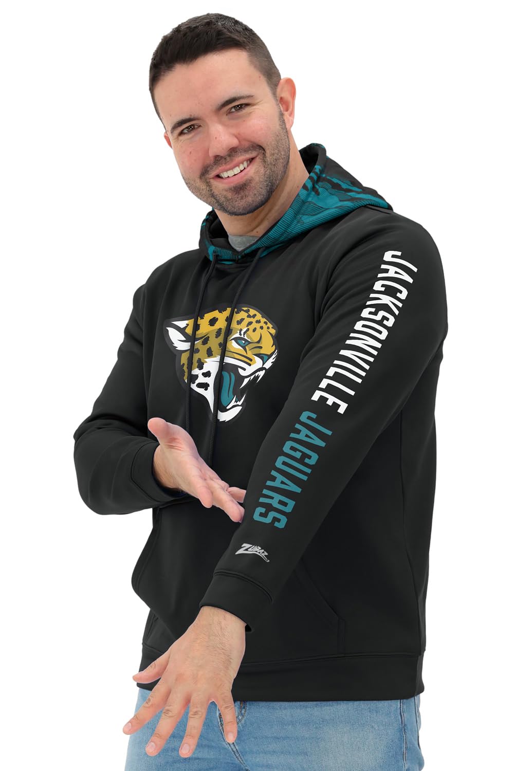 Zubaz NFL Football Men's Solid Team Hoodie with Camo Lined Hood and Sleeve Graphic — view 43