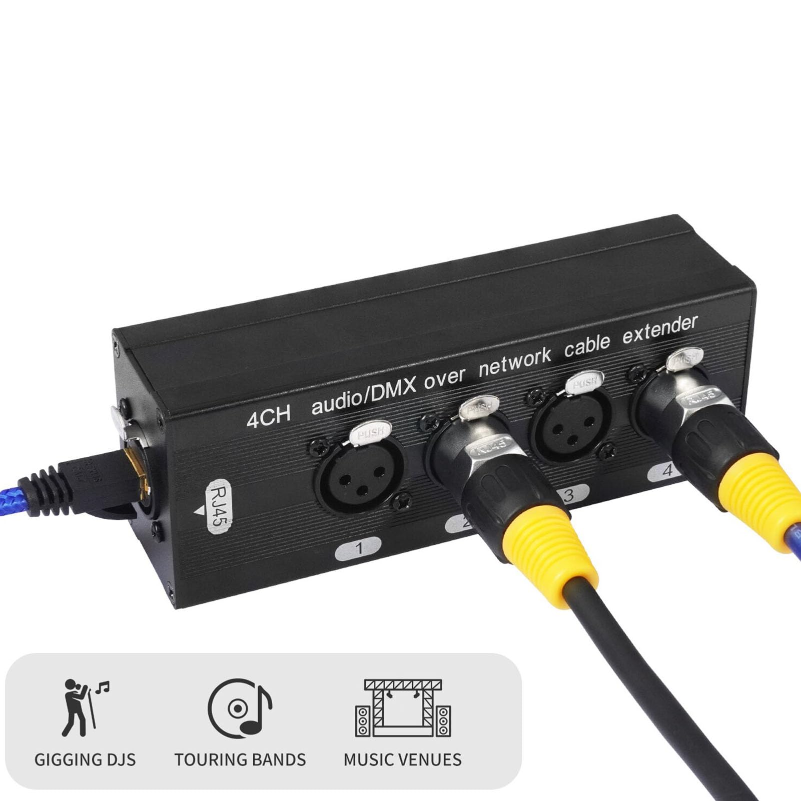4-kanałowy przedłużacz Ethernet XLR na RJ45, 3-pinowy męski żeński rozdzielacz XLR dla kabla Cat5 Cat6 Cat7, multiplekser sygnału audio 4 na 4 wyjścia dla Stage Studio