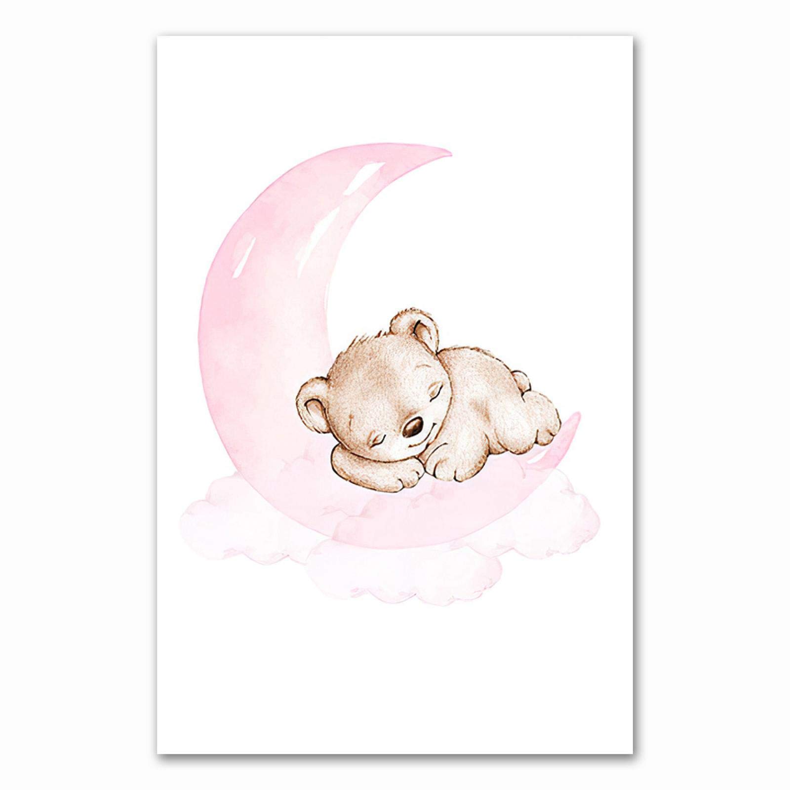 XIANGPEIFBH Toile Peinture Rose Ours Lune Étoile Enfant Pépinière Imprimer Dessin Animé Animal Mur Art Nordique Enfant Chambre De Bébé Décoration Image 50x70cm (20x28in) x3 Sans Cadre