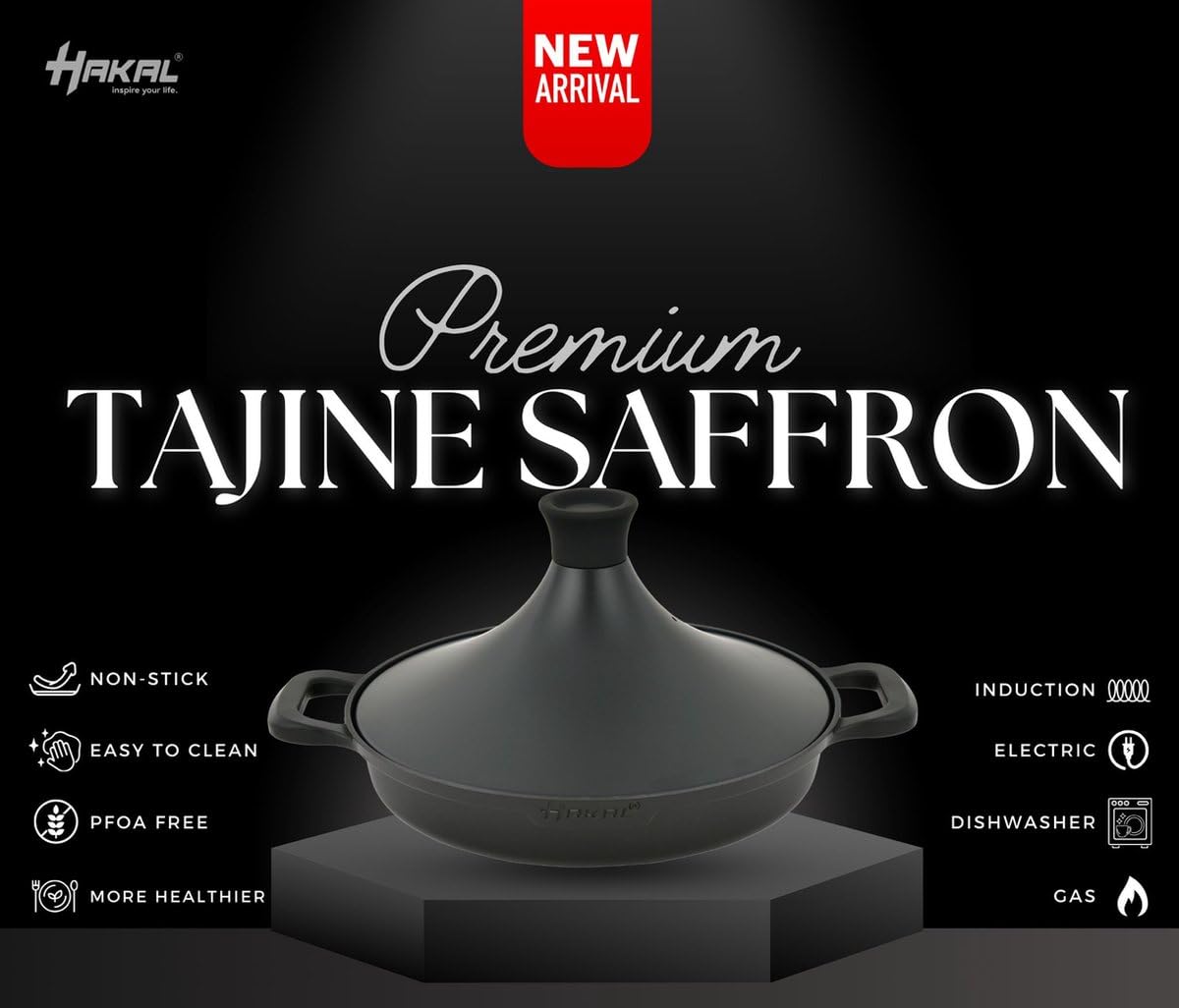Tajine Saffron 30 cm - Non-stick - PFOA free- nadaje się do wszystkich płyt kuchennych - czarny wraz z rękawicami kuchennymi i filcem