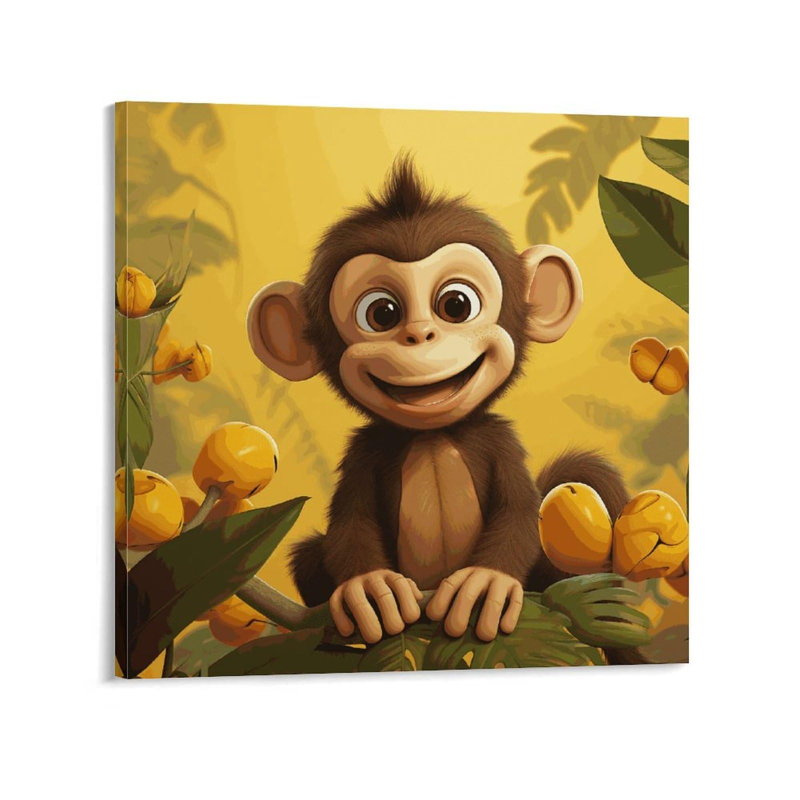 KLOPH Cute Funny Animal Monkey Banana Canvas Wall Art for Living Room 12x12inch Modern Artwork Painting for Bathroom Hanging Canvas Prints Aesthetic Wallart for Bedroom Kitchen Office Wall Decor