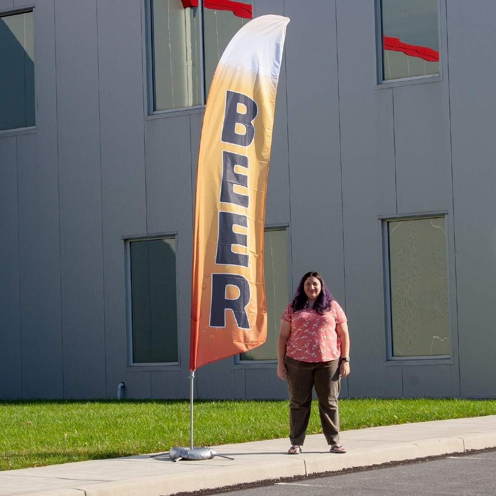 Vispronet Cold Beer Feather Flag Kit - 13.5ft Knitted Polyester Swooper Flag with Pole Set, Cross Base and Weight Bag - Printed in the USA