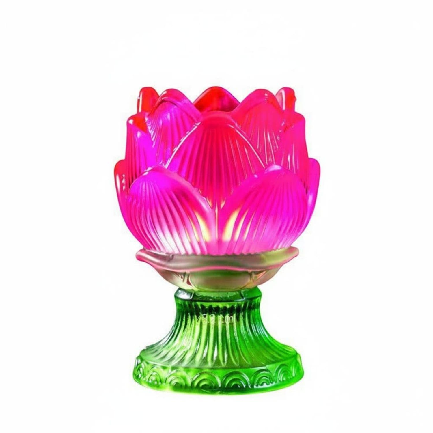 Windproof Glasser Lamp Single-Piece Designer Lamp Holder Stable Base Lotus Flower Candle Holder Fine Workmanship for Buddhists, Temple, Meditation Room, Pink, Three-Layer Lotus-image-2