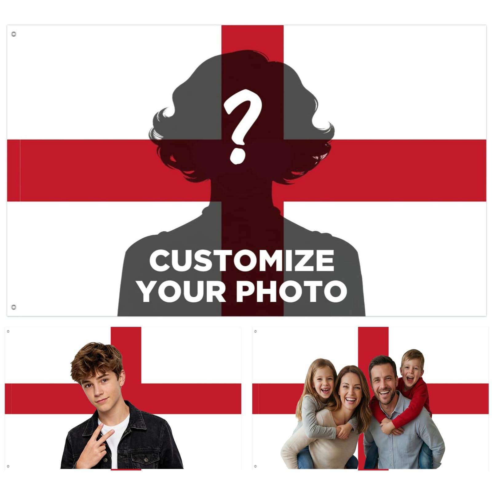 Custom England Flag Personalised English Flags with Picture Logo Text Customisable St Georges Flags Banner for Bedroom, Dorm Decor, Football Party, Events Decoration, St. George's Day Decoration — image 1