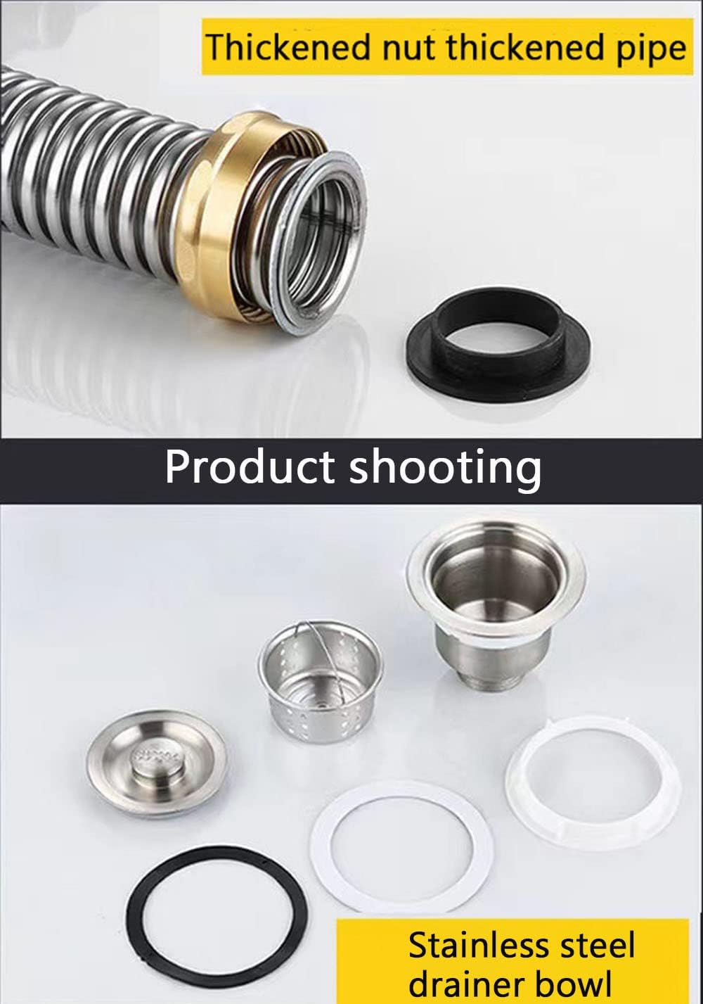 Kitchen Double Sink Downpipe Fittings, Stainless Steel Sink Sink Set Drainer, Stainless Steel Sink Set, Kitchen Sewer Drain Pipe for Kitchen, Bathroom, Washroom