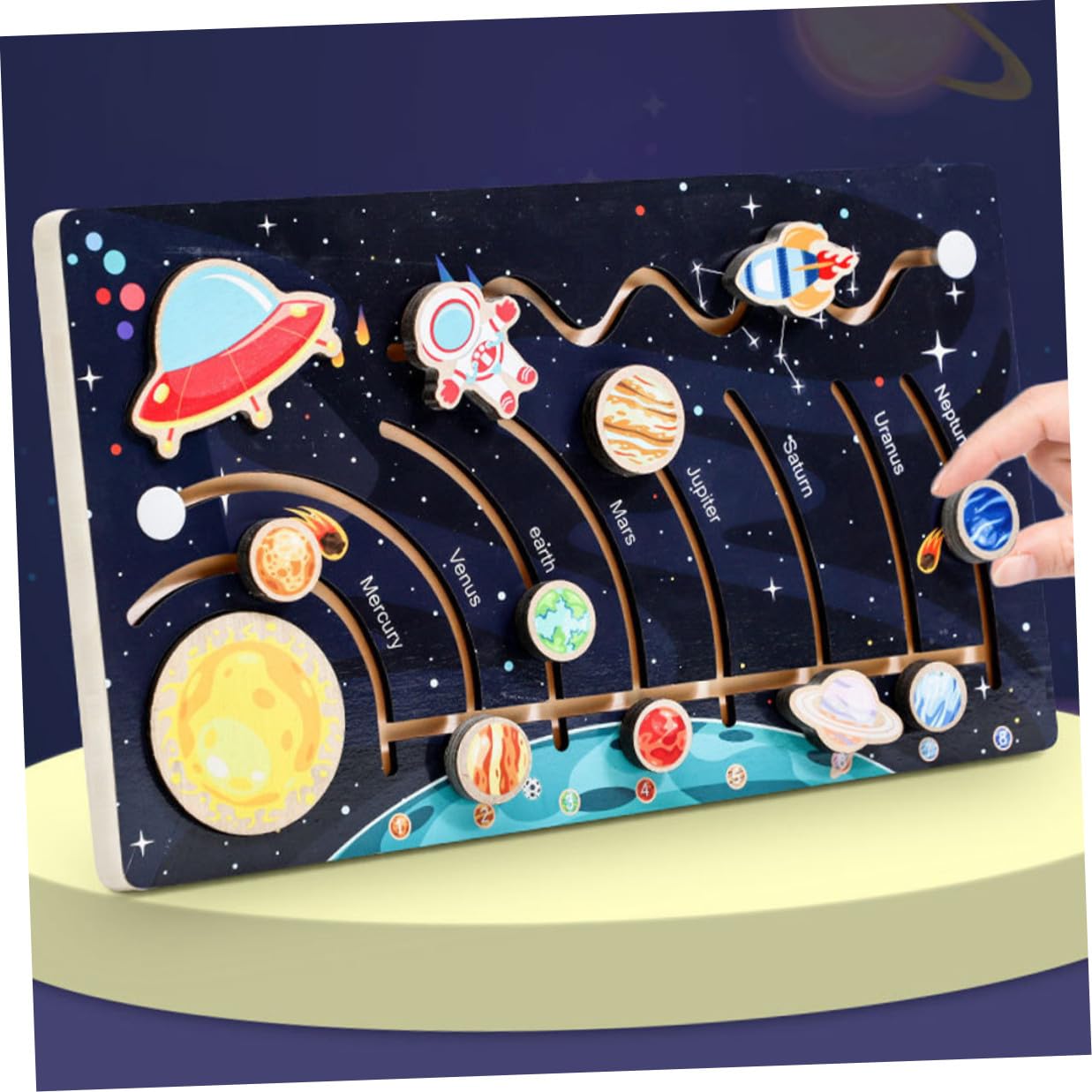 BESPORTBLE Puzzle Planetario Solare in Legno per Bambini, Giocattolo Educativo di Cognizione Spaziale Montessori, Set Puzzle Pianeti Colorati per Sviluppo Cognitivo e Creativo