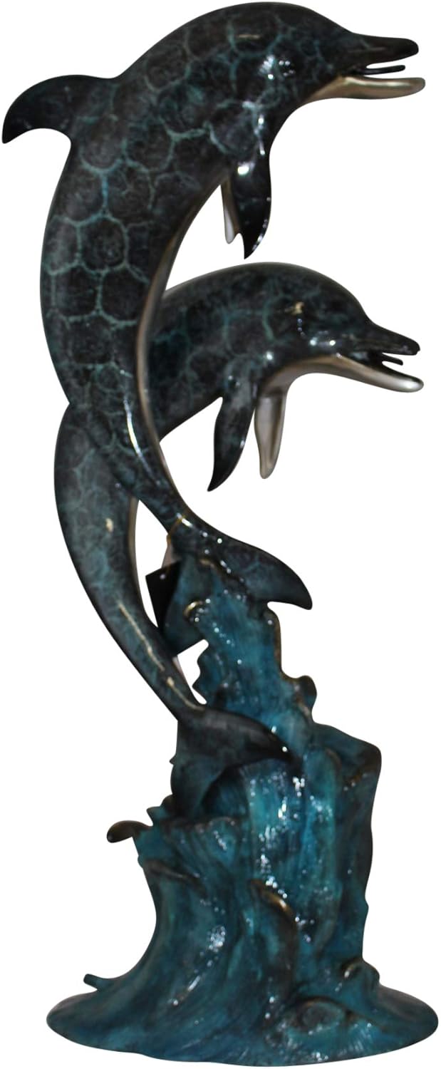 NIFAO Two Dolphins Fountain Bronze Statue - Unique and Classic Fountain Bronze Sculpture, Sophisticated Decorative Showpiece for Home, Outdoor, and Garden, 22" L x 12" W x 46" H