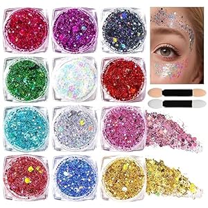 Teenitor Body Glitter Face Glitter Makeup Festival Glitter Gel, 12 Colors Face and Body Glitter Gel, Hair Glitter Gel, Glitter Gel Makeup, Glitter for Face and Hair
