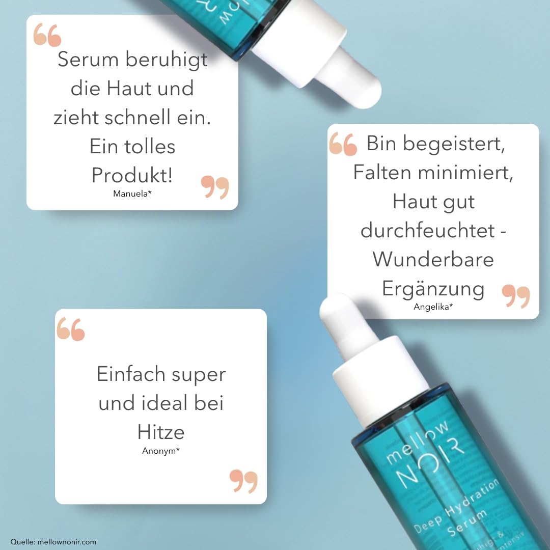mellow NOIR Deep Hydration Sérum hydratant à l'aloe vera 30 ml | Apaise et hydrate intensément, pour les peaux sèches et abîmées, végétalien, cosmétique naturel