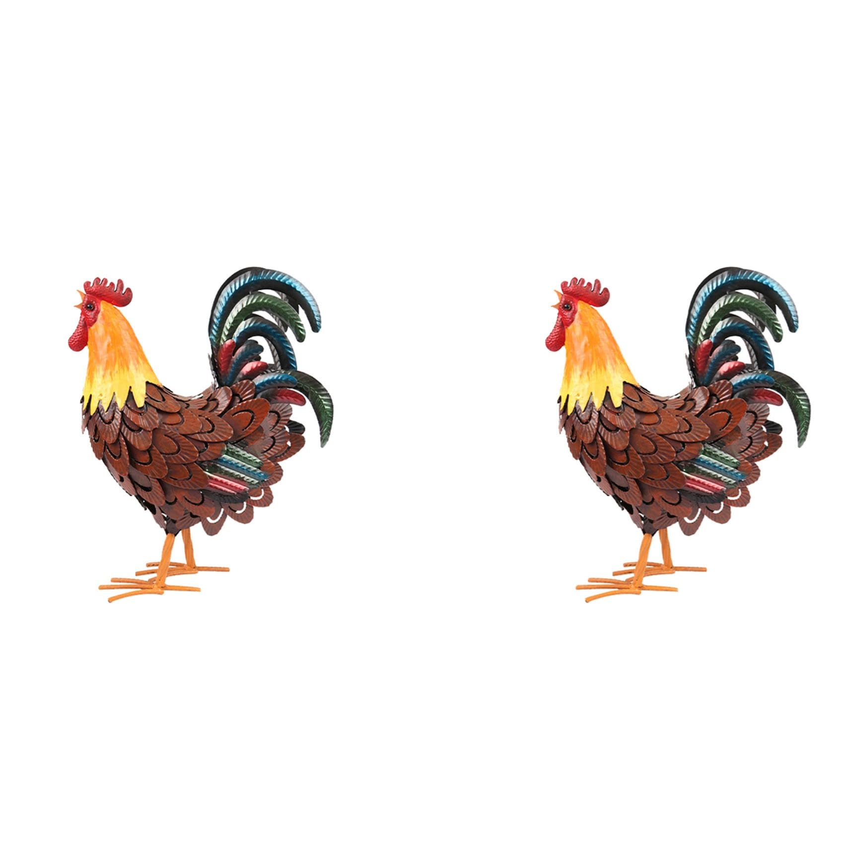 Vjsujehgy 2X Metal Rooster Decor,Yard Chicken Decor,Outdoor Garden Statues, Chicken Sculpture for Backyard Decor & Lawn Ornaments