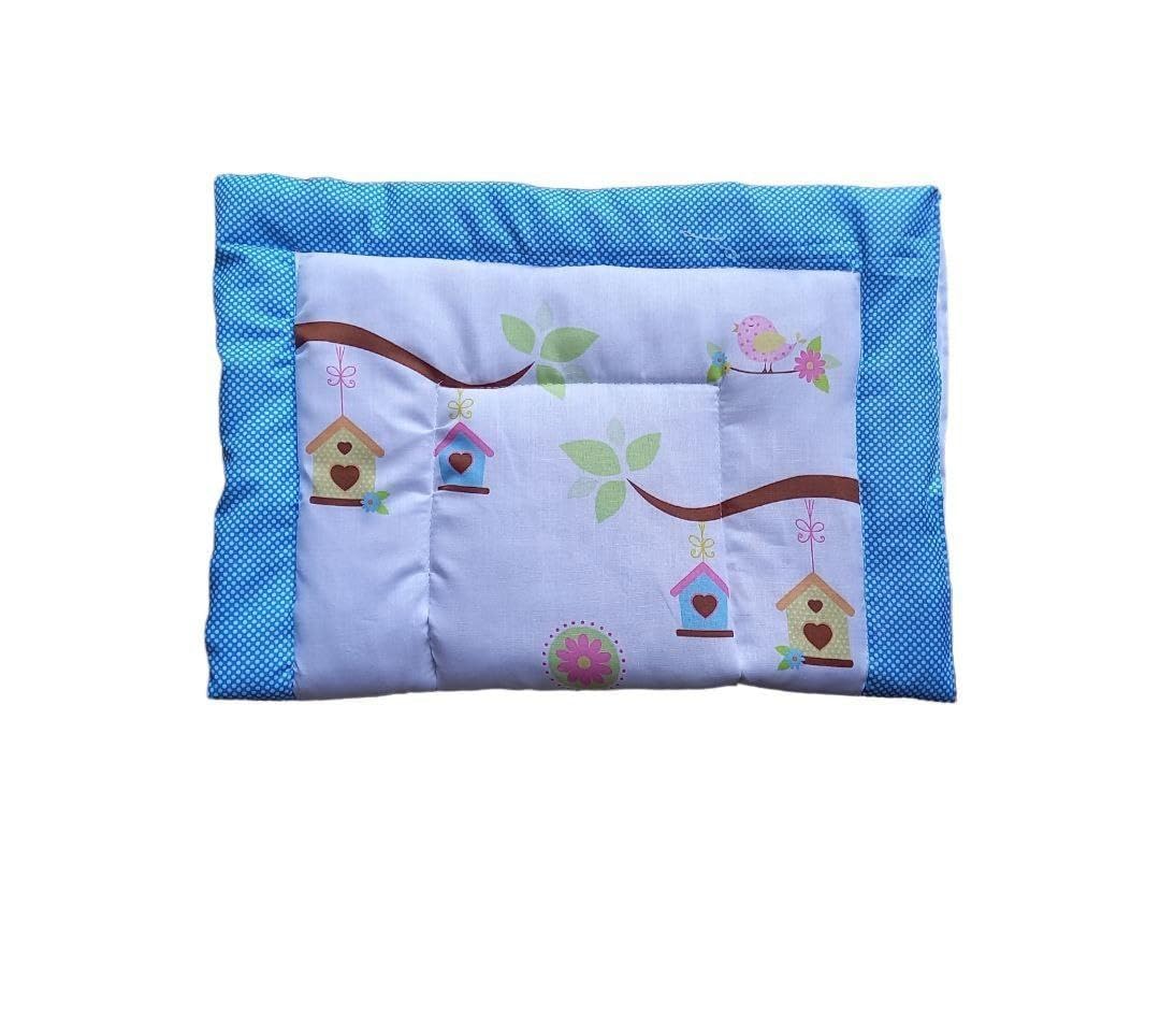 Vivatra Combo Newborn Baby Pom Pom Cotton Baby Bed | Godari | Cradle Bed | Crib Sheet | Changing Mat Baby Godadi | Godari | Bedding Set | Mattress_Pack of 2 Piece_(20 * 30 Inch) (Hippo & House) 3
