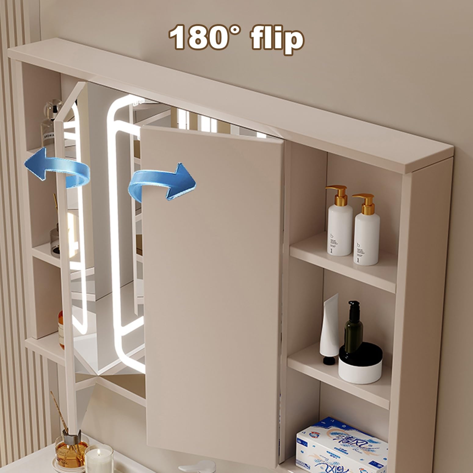 Espejo de Baño con Armario y LED, Armario Baño con Espejo y Luz, Espejo con almacenaje de Maquillaje Toque Inteligente, antioxidante y fácil de Instalar(78 * 65cm/30.7 * 25.6in)