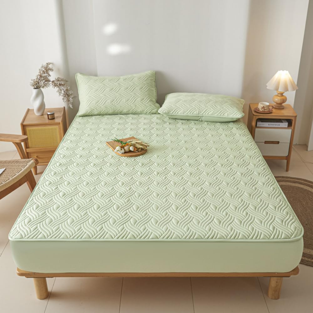Matratzenschoner Staubdichtes Spannbettlaken Mit Gummiband Rutschfester, Atmungsaktiver Matratzenbezug Für Doppel-/King-/Super-King-Betten Maschinenwaschbar-Green||200 * 220cm(3-Piece Set)