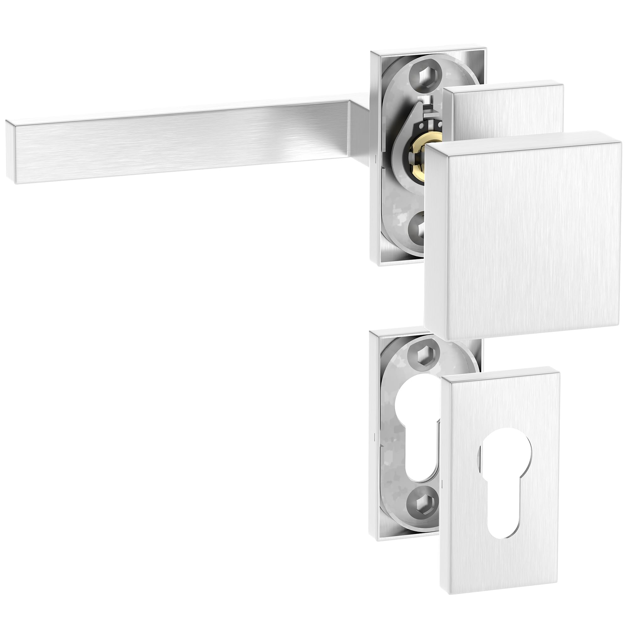 ERGO line CUBE Rechts, Profiltür-Drückergarnitur mit Festem Türknopf, Oval-Rosette, Edelstahl Eckig Türbeschlag, PZ-Rosette, Rosettengarnitur für Rahmentüren, Schmalrahmenbeschläge