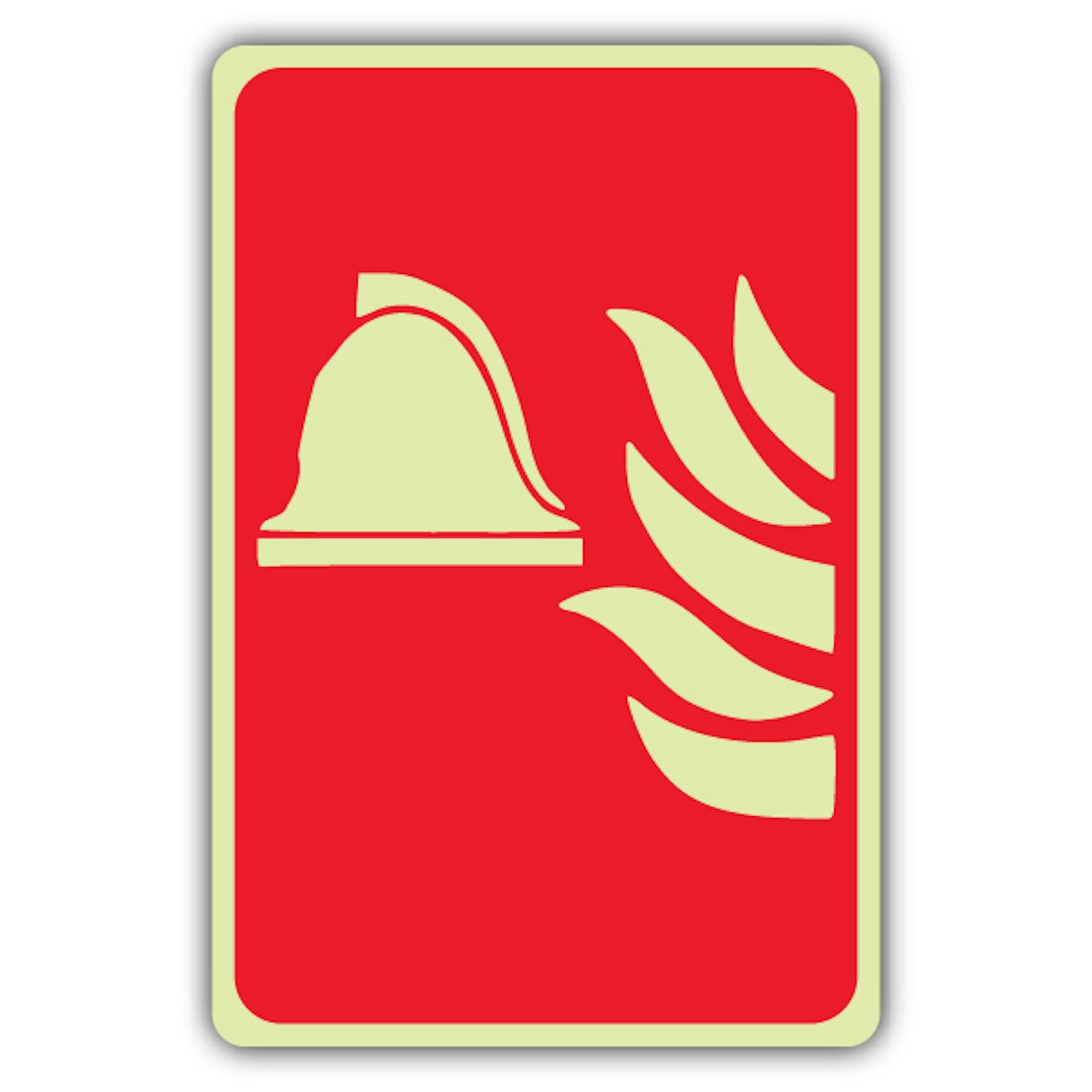 V Safety - Señal con símbolo de punto de fuego que brilla en la oscuridad, formato de símbolo, 300 x 450 mm, hecho de vinilo autoadhesivo de doble brillo, señalización de seguridad contra incendios