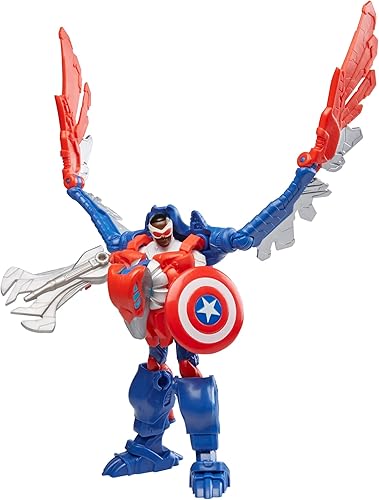 Miniatura 7 de Marvel Mecasaurios Mech Strike, figuras de acción del Capitán América de 4 pulgadas con mecanismo Redwing, juguetes de superhéroes para niños a