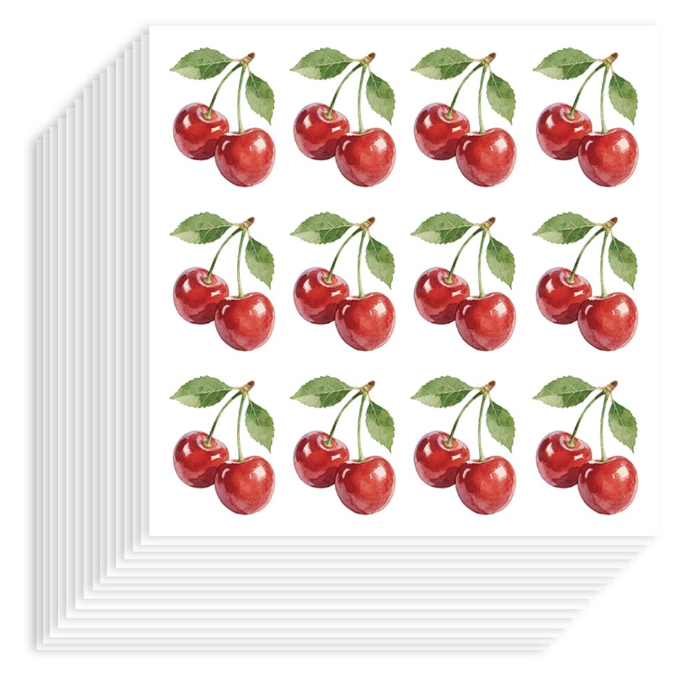 Hobbspring 240Pcs Cherries Stickers 1.92x2.5cm Self-Adhesive Paper Decorative Stickers Waterproof Fruit Planner Decals for Scrapbook Calendar Journals Crafting Gift Bag Decor