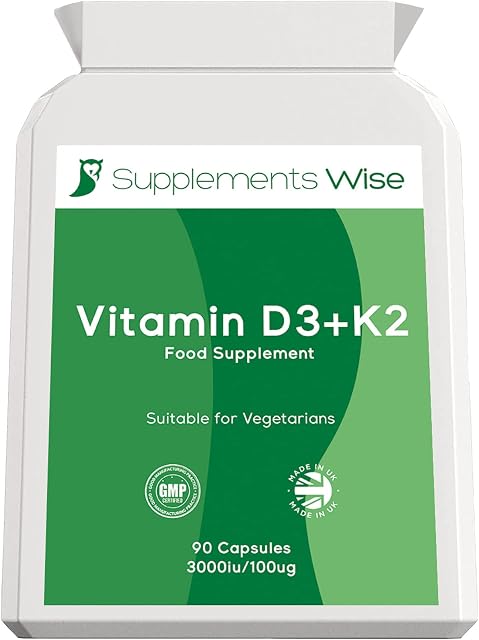Vitamin D with K2 High Strength - 90 Vitamin D3 K2 Capsules - Contains Vitamin D 3000 iu and Vitamin K2 MK7 100mcg - Vitamin D and K for Immune Support, Blood Calcium, Bones, Teeth and Muscles