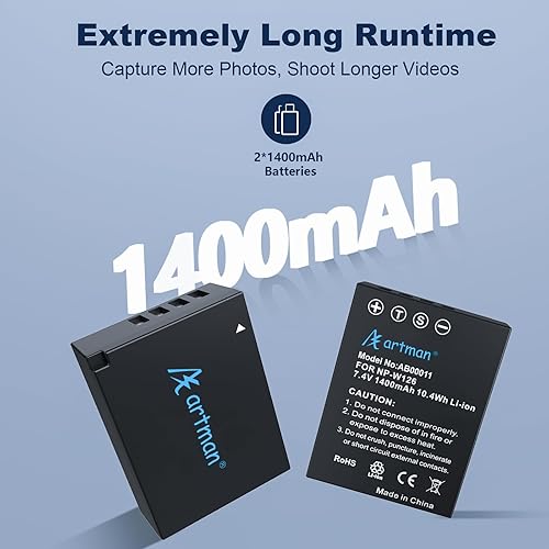 Miniatura 2 de Artman - Batería NP-W126 NP-W126S y cargador dual USB compatible con Fujifilm X-T1 X-T2 X-T3 X-T10 X-T20 X-T30 X-T30 II X-T100 X-T200 X100F X100V