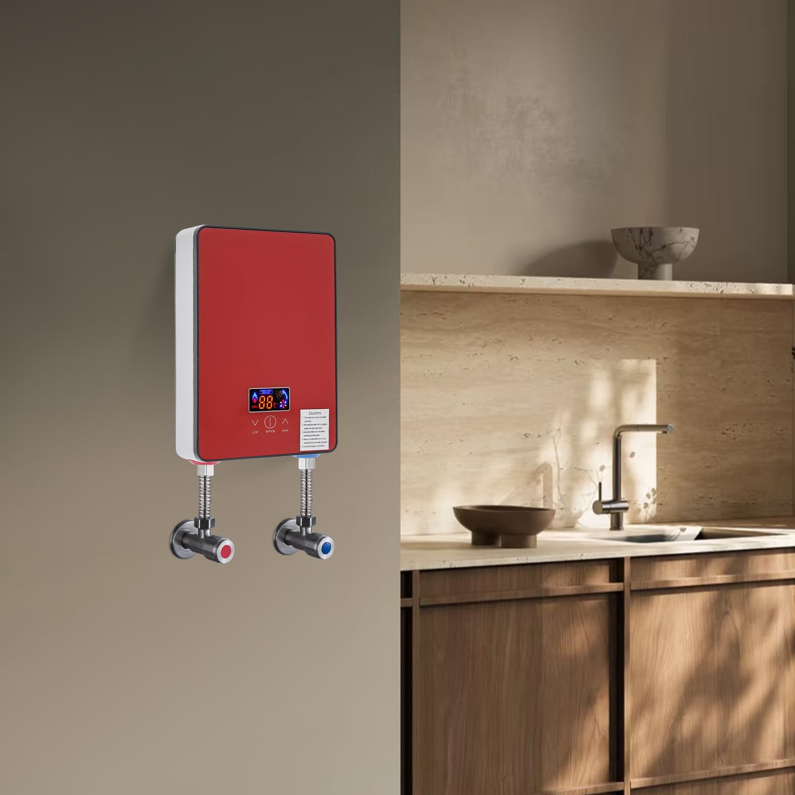 Scaldabagno istantaneo 6500 W, scaldabagno elettrico con display a LED, per doccia e cucina, caldaia compatta con riscaldamento istantaneo per casa e piccole imprese