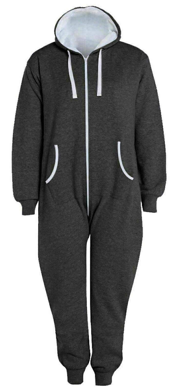 Fairy Trendz Ltd Women's Charcoal Mens Plain Zipper Onesie Unisex Onepiece All In One Hooded Zip Up Overall Jumpsuit Playsuit ( 4X Large)