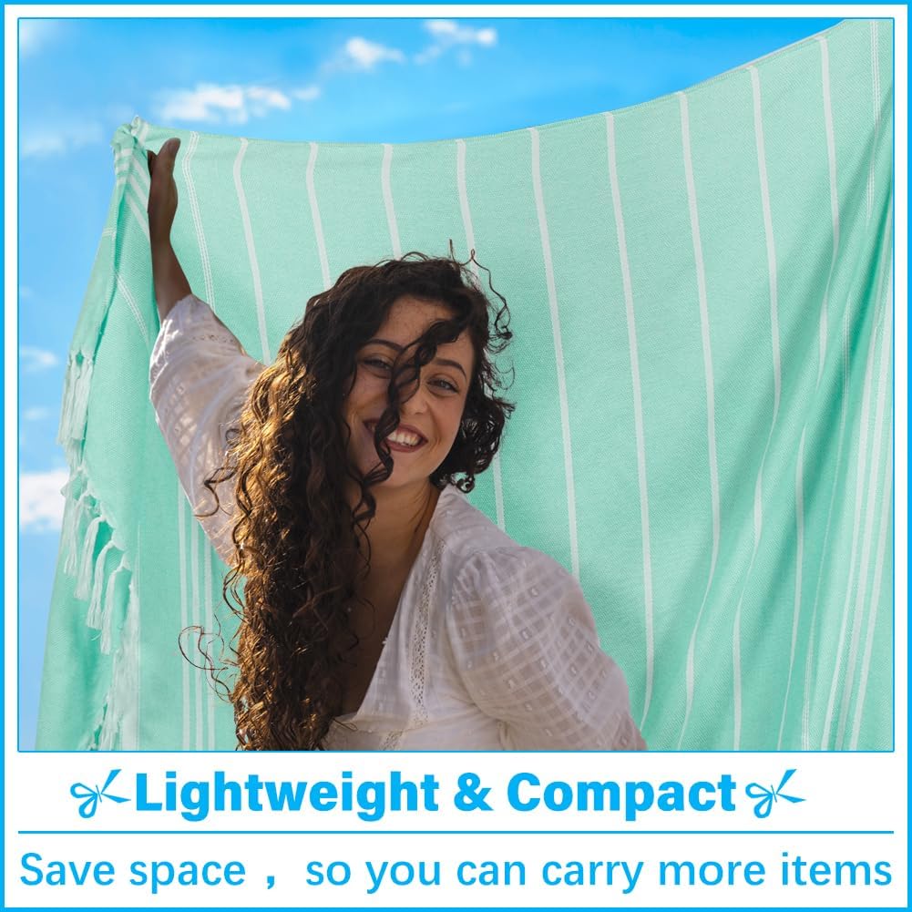 Oversized Turkish Beach Towel Blanket XXL Cotton Sandproof Towels Boho Woven Extra Large Big Sand Free Giant Throw Blankets Huge Quilt XL Picnic Camping Necessities Cloud For Adult Gifts Aqua - Image 3