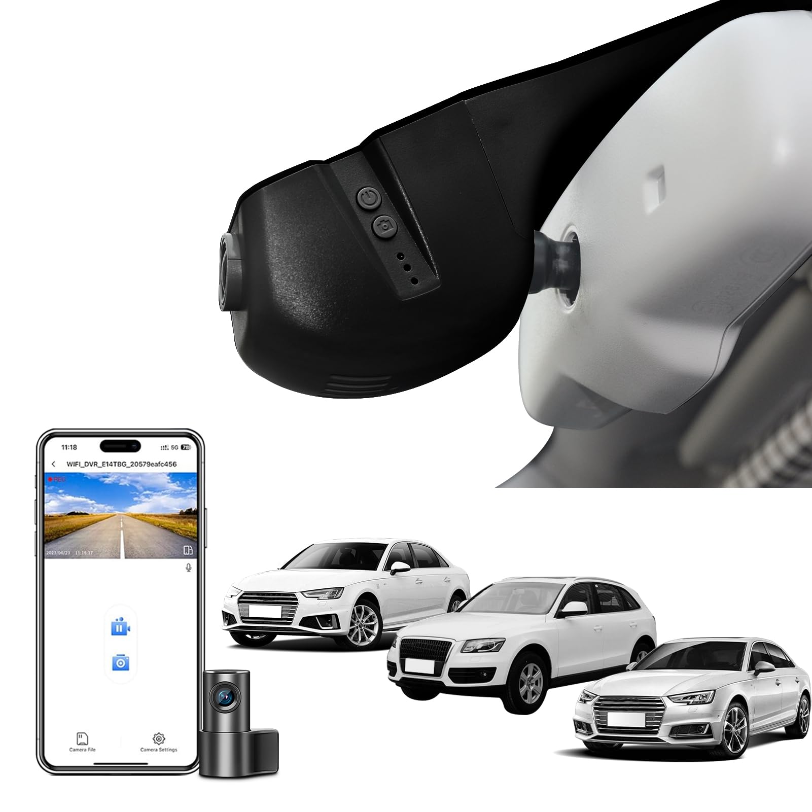 MANGOAL 4K+1080P Kamera samochodowa Przodu i Tyłu, Wygląd OEM Dash Cam, Dotyczy do Audi (Model B Czarny) A4 A6 Allroad A3 A5 A6 Q5 A8 S8 A7 S5 Q3 S3 S7, Nagrywanie w pętli, WiFi & App, Karta 128 GB