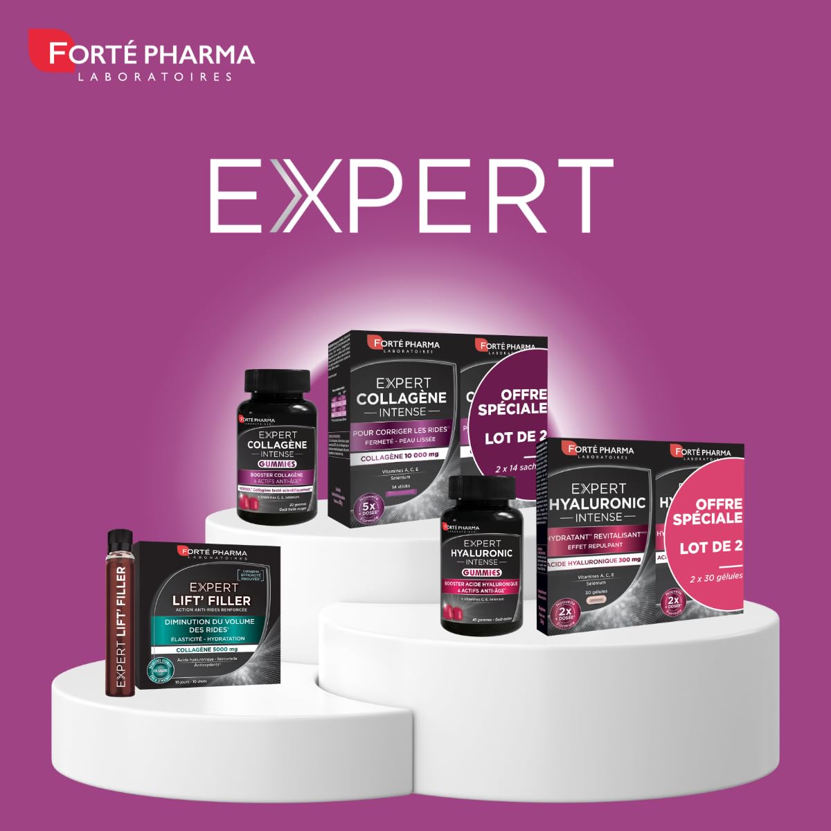 Forté Pharma - Expert Collagène Intense | Complément Alimentaire à base de Collagène - Rides et Fermeté de la Peau | Lot de 2x 14 sticks