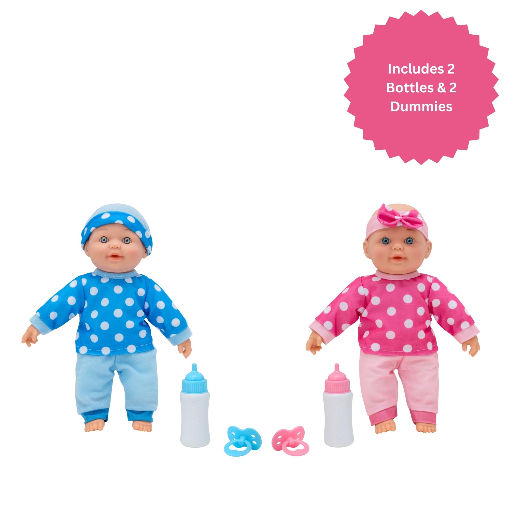 Dolly Tots Twin Dolls - Bambola parlante da 30 cm, bambola dal corpo morbido, bambole per carrozzine, passeggini e asilo nido, 5 suoni interattivi, ideale prima bambola per bambini, dai 18 mesi in su