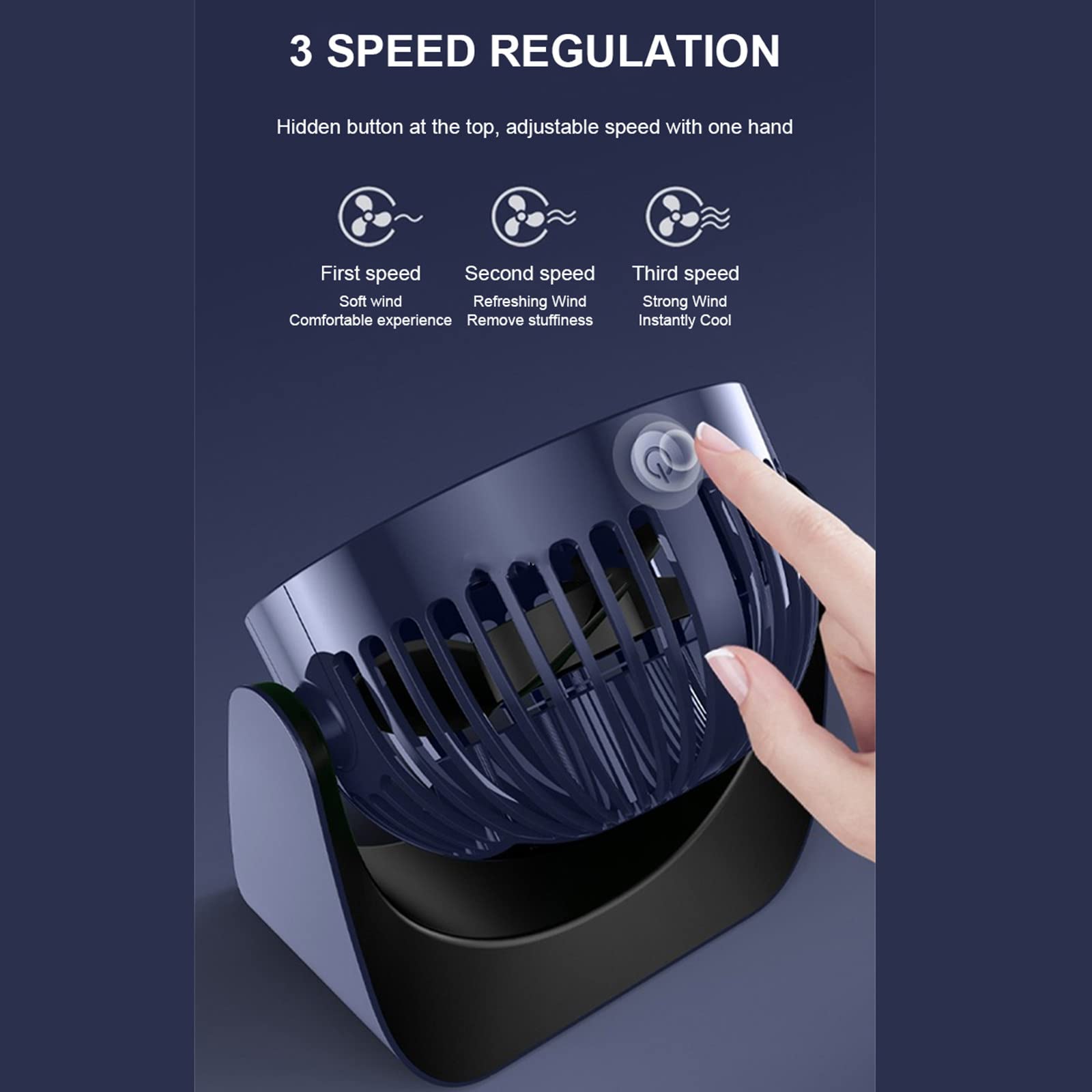 Ventilatore da scrivania USB, ventola da scrivania regolabile a 3 velocità, mini ventola rotante a 360°, ventola di raffreddamento portatile per ufficio/casa/campeggio,Blue