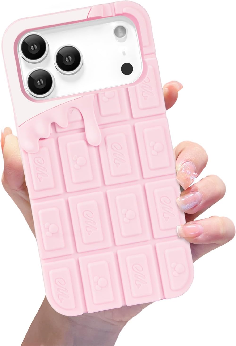 Compatible with iPhone 17 Pro Case, Cute Kawaii 3D Pink Chocolate, Senior Shockproof, Soft Silicone and Aesthetic Funny Cover for Women Girls