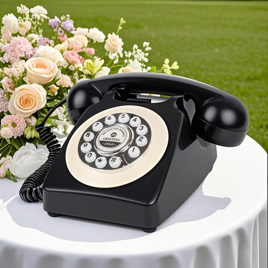 TelPal Voice Recording Audio Guest Book – Guest Book Phone for Weddings, Bridal Showers, Anniversaries | Retro Telephone Voice Recorder | USB Rechargeable Memory Phone | Unique Wedding Gift (Black)