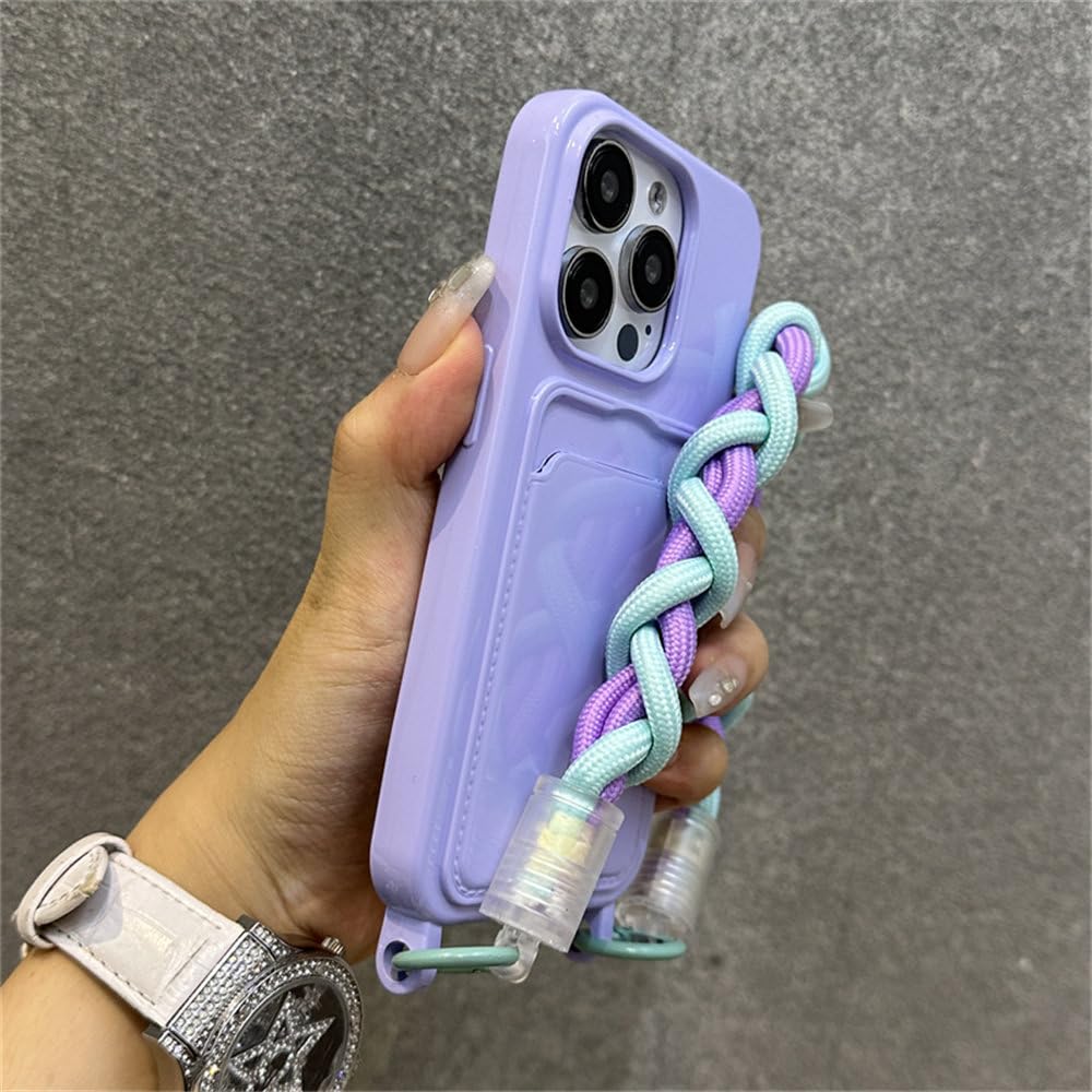 Coque silicone brillante pour iPhone 14 Pro violette avec cordon chic