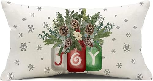 Fundas de almohada lumbares de Navidad de 12 x 20 pulgadas, decoración de Navidad blanca, para invierno, Navidad, interiores, hogar, decoración de
