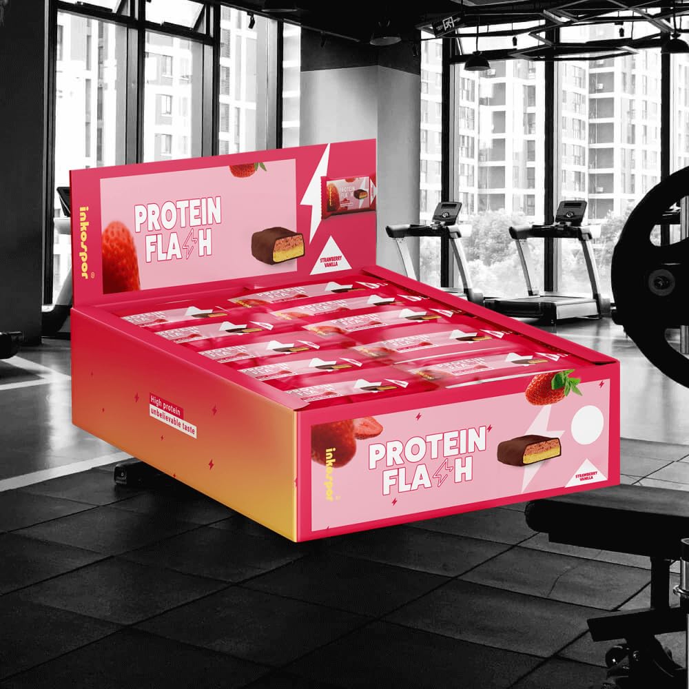 Inkospor Protein Flash (30x65g) Vaniglia e Fragola - Barre - Barrette proteiche