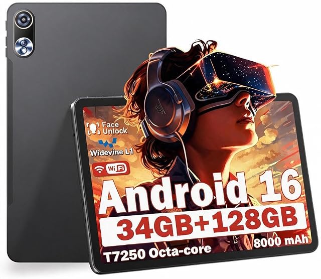 12 Inch Android 16 Tablet with Gemini AI (Gray) | 34GB RAM+128GB ROM (TF 1TB), 2000x1200 HD IPS,T7250 CPU Octa-Core,8000 mAH with Fast Charge