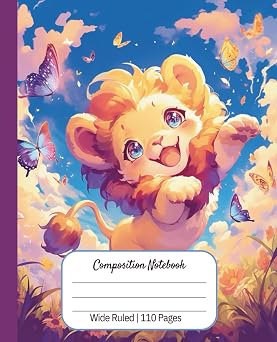 Composition Notebook Wide Ruled Girls Cute Pastel Pink Aesthetic Preppy | Kawaii Cat Lion cub | Pink Purple Blue | 110 Pages | Kids | Lined | Journal ... Cover | K-2 Primary 1st Grade | Teens | Gift