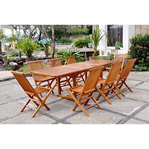 CONCEPT USINE | Salon de Jardin en Teck Huilé | 8 Personnes | Design LUBOK Rectangle | Table + 8 Chaises | Durabilité et Elégance | Finitions Laiton | Bois Ultra...