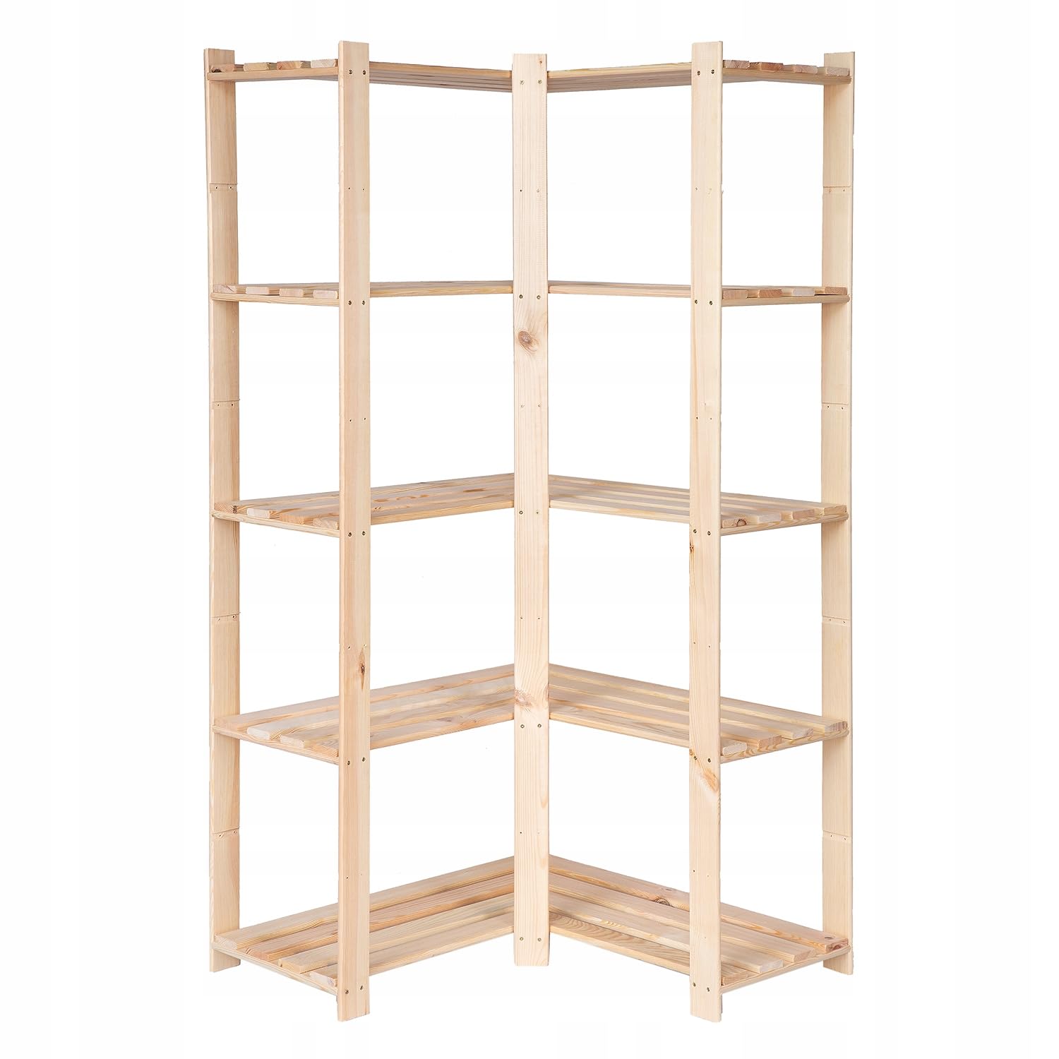 Holzregal Eckregal 170x83x38 cm (HxBxT) Standregal Natur Lagerregal mit 5 Ablagen Stehend Garage Regal Keller Wohnzimmer Kiefernholz Badregal Pflanzenständer