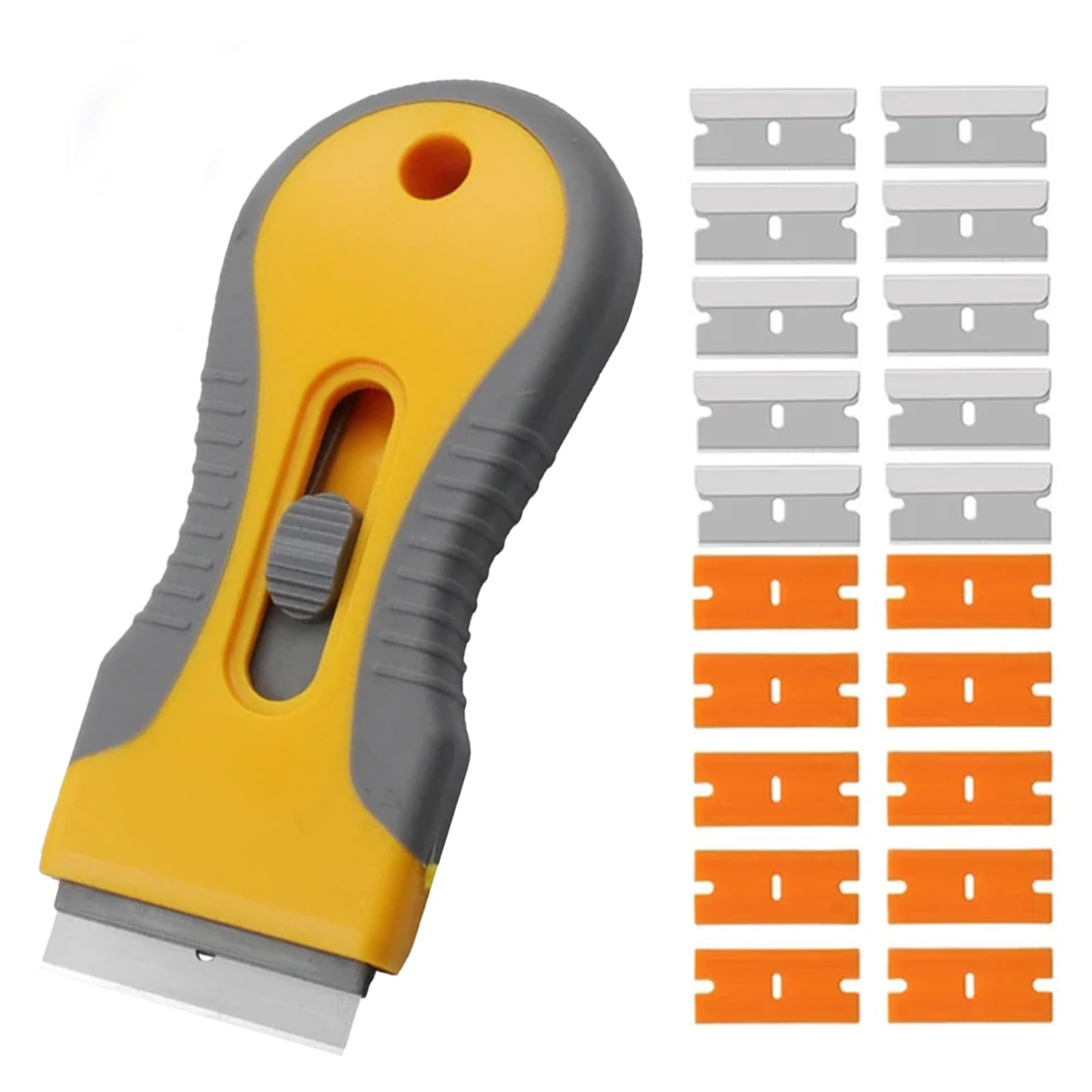 Rasqueta Vitrocerámica Profesional,Rasqueta Vitroceramica,Rasqueta para Vitrocerámica Multiusos,10 cuchillas de acero inoxidable y 10 de plástico para etiquetas de limpieza,Pintura de vidrio