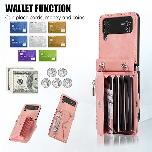 Miniatura 3 de Funda para teléfono Samsung Galaxy Z Flip 4 5G 2022 con correa cruzada para muñeca, cordón para tarjeta de crédito, soporte para ranura para el