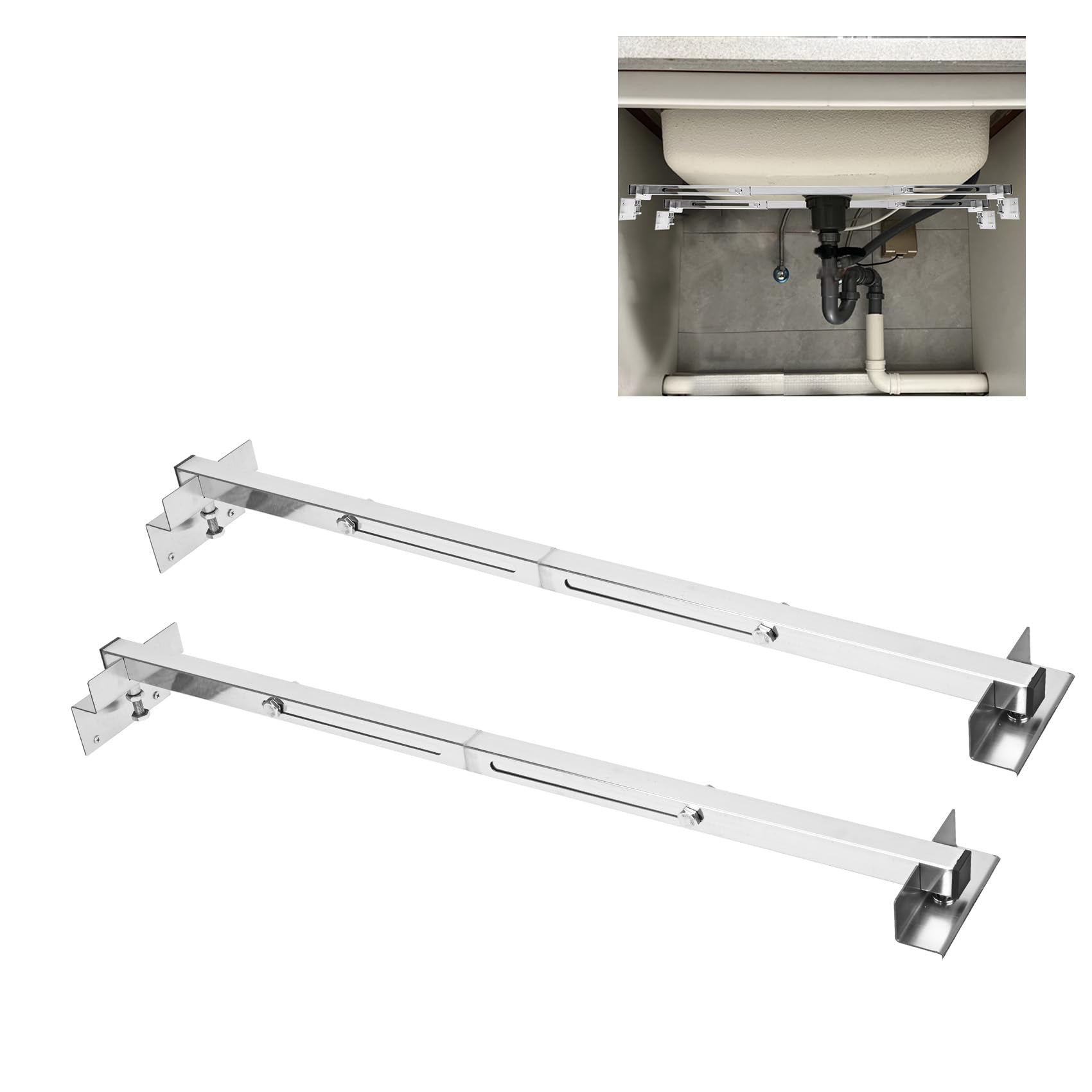 tonchean 2Pcs Undermount Sink Support Brackets 710mm-1000mm Adjustable Mounting Brackets Stainless Steel Sink Mounting Fixings for Heavy Duty Undermount Kitchen Bathroom Sink