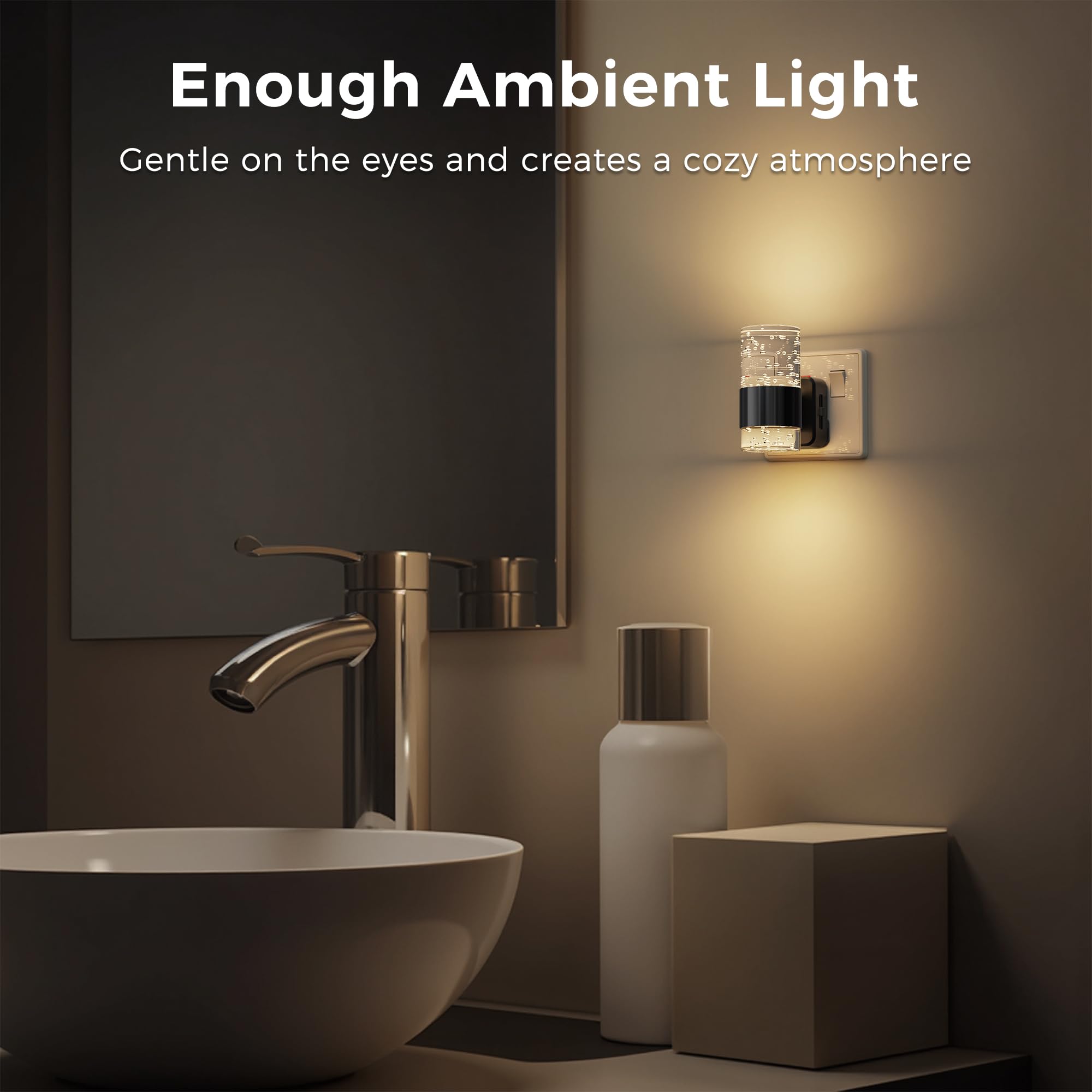 LOHAS-LED Night Light Plug in Wall, Acrylic Night Light, Dusk to Dawn Sensor, Adjustable Brightness 0-100LM, Warm White 3000K - Image 4