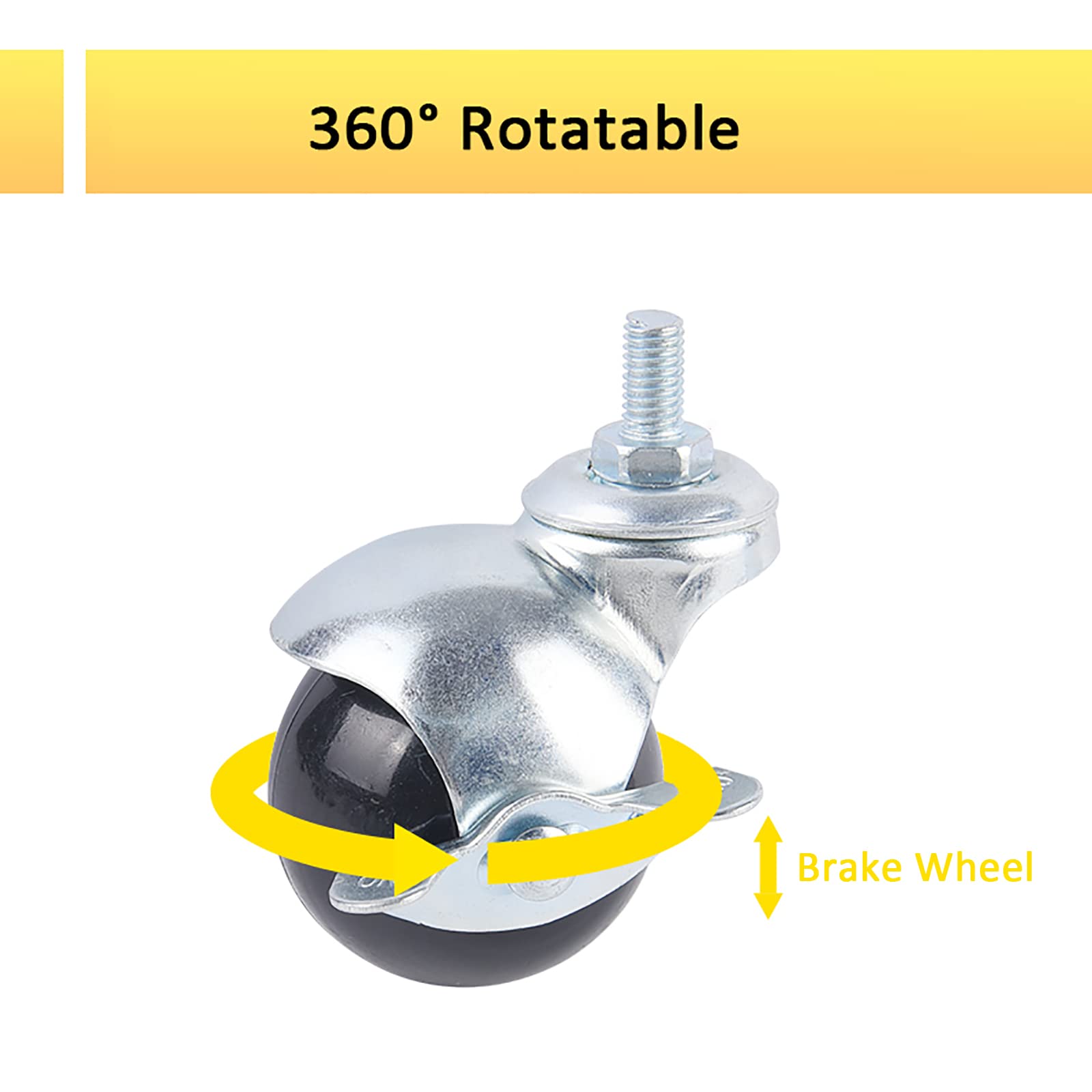 4 Rotelle Per Mobili M8 - 2 Con Freni E 2 Senza, Portata 35 Kg, Gomma Silenziosa, 360° - Foto 8