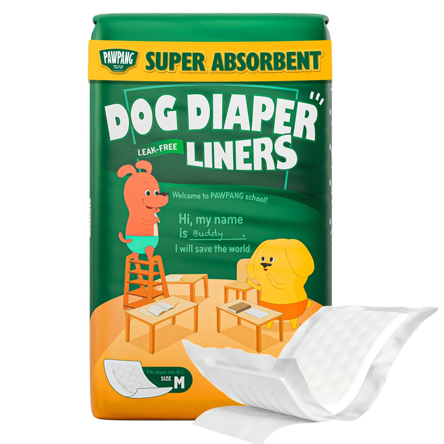 PAWPANG 100 Pack Disposable Dog Diaper Liners for Male and Female Dogs, 4 Sizes Available, Dog Diaper Inserts Fit Most Types of Dog Diapers - Strips