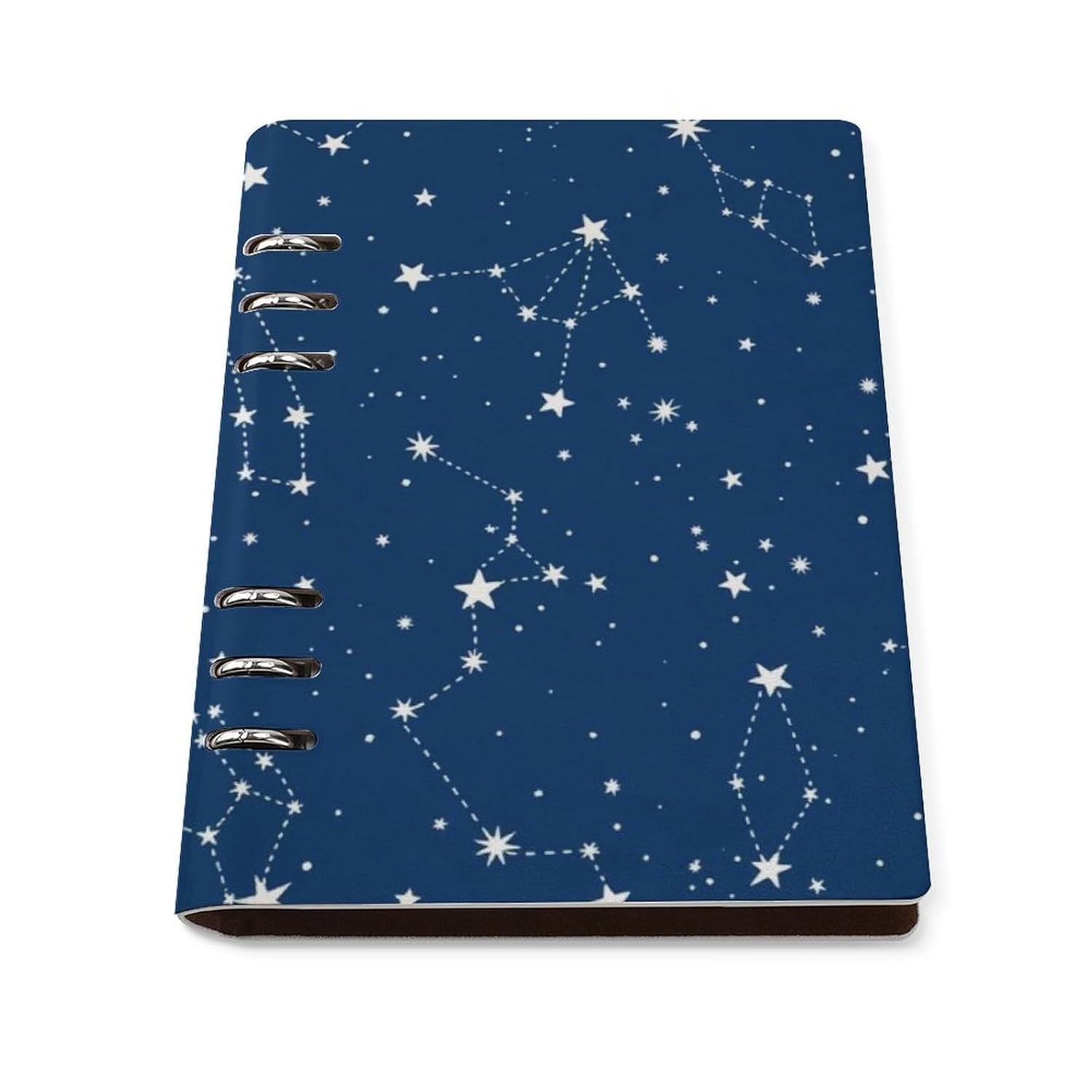 6 Ring Binder Refillable Notebook, Constellation Galaxy Starry Night Stars Glow In The Dark Midnight Pu Leather Journal Notebook, A5 Filler Paper Professional Notebooks for Office Planner, 90 Sheets