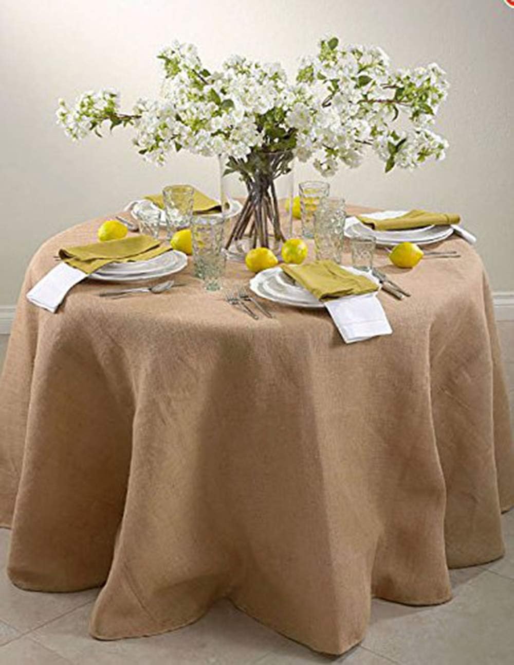 AK TRADING CO. 90-Inch Round Jute Burlap Table Overlay Table Cover – Natural Rustic Tablecloth for Weddings, Country Events, and Outdoor Décor – Made in USA
