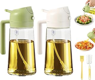 2pcs Oil Sprayer for Cooking, 16oz/470ml Oil Dispenser for Kitchen, 2 in 1 Olive Oil Dispenser Bottle for Kitchen Gadgets, Air Fryer, Salad, BBQ (Ivory, Green)