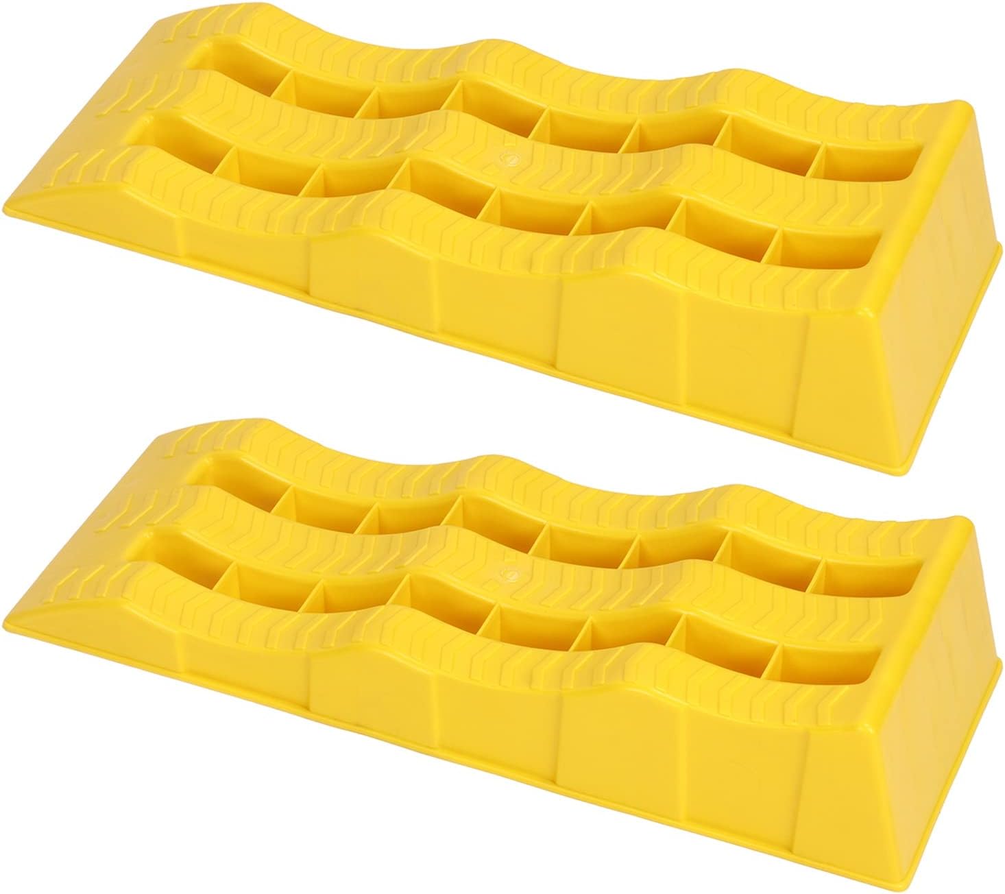 Leveling Ramps, 3 Stage RV Automotive, Yellow Leveler, Trailer Camper SUV Car Wheel Chocks, Stabilizer for Parking, Wheel Levelers, Ramp Blocks