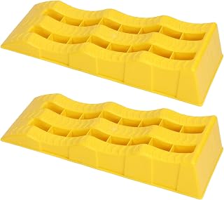 Yellow Camper Leveler, 1 Pair RV Leveling Ramps 3 Stage Trailer Camper Wheel Chocks for Stabilizing Uneven Ground and Parking